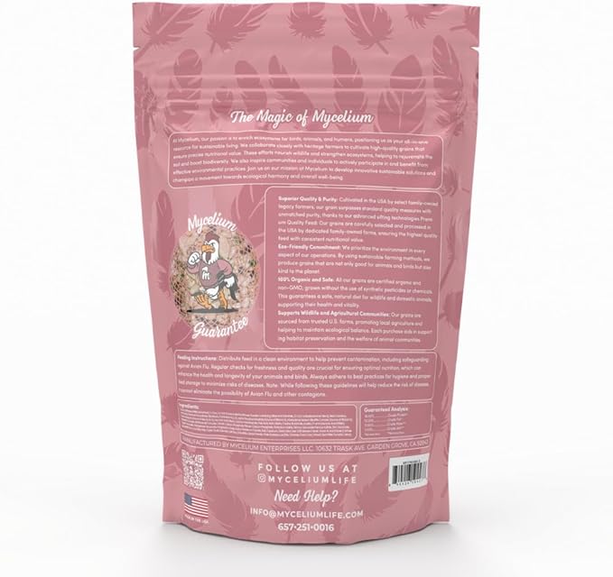 Mycelium Small Pet Bird Plus | Bird Seed for Cockatiels, Parrots, Lovebirds | Organic Mix with Vitamins, Egg, Oyster Shell, Pumpkin & Safflower | Supports Digestion & Feather Health | 5 lb Bag