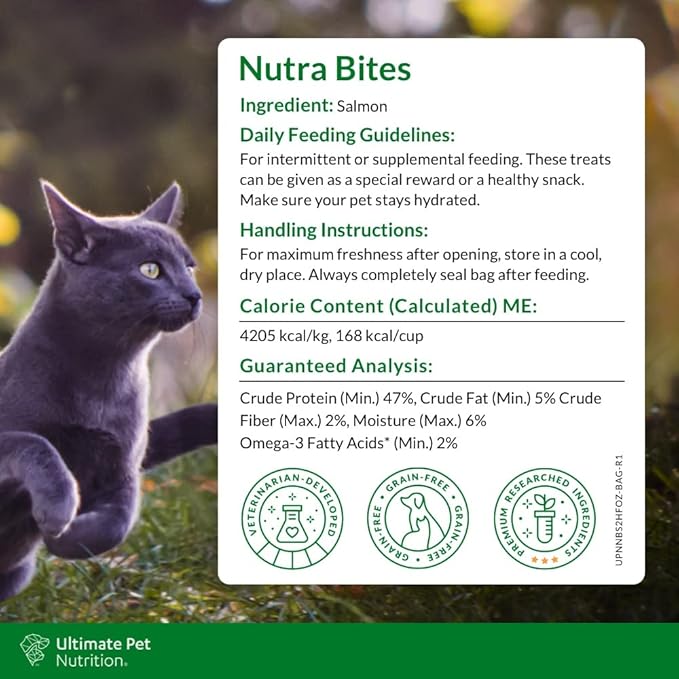 ULTIMATE PET NUTRITION Nutra Bites for Cats, Freeze Dried Raw Treats, Single Ingredient, Grain Free, Salmon, 2.5 Ounce