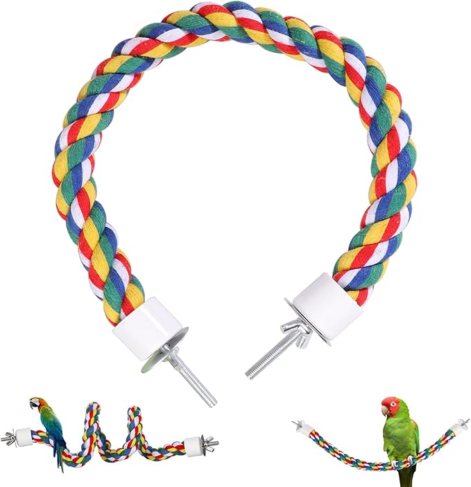 Colorful Bird Rope Perch Stand, Birdcage Swing Spiral Toys, Bird Climbing Standing Bungee Rope Perches Chew Toys Cage Accessories for Cockatiels Parrots Birds (40CM/15.7inch)