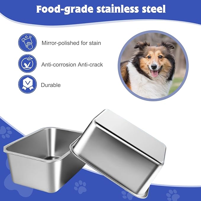 1.25 Gallons Large Dog Water Bowl, 2PCS Stainless Steel Metal Dog Bowls, Large Capacity Pet Food Bowl Water Dish for Indoor and Outdoor Universal for Small & Medium Dogs 12.6''×8.7''×3.9''