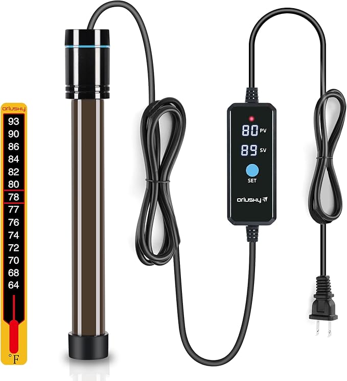 Orlushy 300W Submersible Aquarium Heater, Adjustable Fish Tank Heater with Digital Display External Controller, Overheat Protection and Free Thermometer for 40-60 Gallons Freshwater and Saltwater Tank
