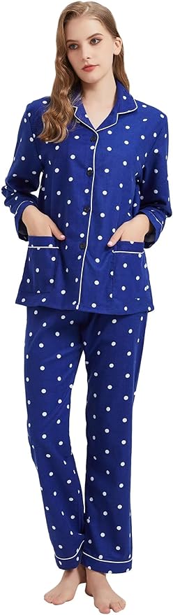GLOBAL Flannel Pajamas for Women 2-Piece Comfy and Cozy Flannel Pj Set Cotton Loungwear