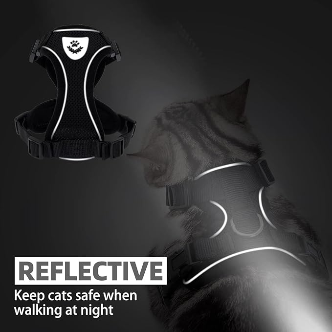 PUPTECK Cat Harness and Leash Set Escape Proof Reflective Cat Walking Harness Adjustable Soft Breathable Mesh Vest for Small Pets, Black, M