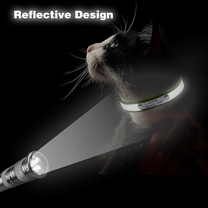 Personalized Reflective Cat Collars with Name Tag and Plated,Engraved Custom Cat Collar with Name and Phone,Kitten Collar with Safety Buckle Adjustable for Cats and Kitten(Black)