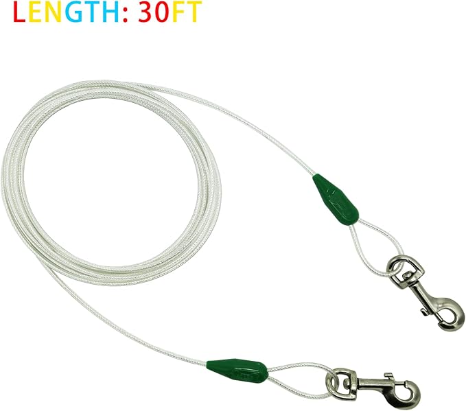Petest 30ft Reflective Tie-Out Cable for Medium Dogs Up to 60 Pounds