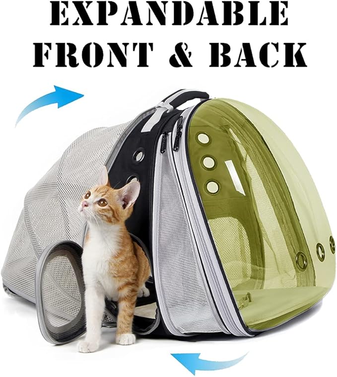Dual Expandable Polarized Cat Backpack Carrier, Fit up to 20 lbs, Expandable Front & Back Space Capsule Polarized Bubble Pet Carrier for Large Cat and Small Dog, Pet Carrying Hiking Traveling Backpack