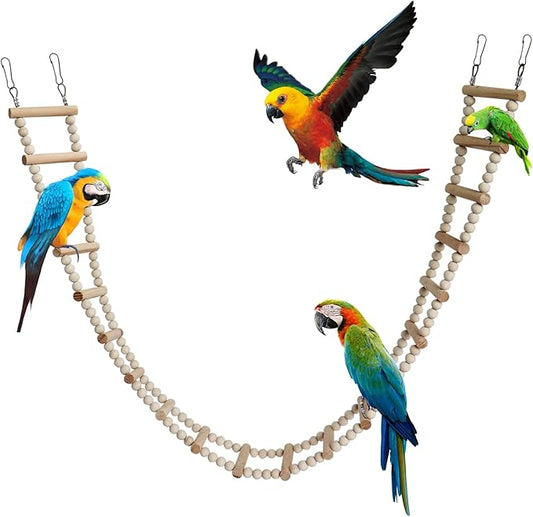 Bird Ladder Bridge, Wooden Pet Hamster Climbing & Swing Toys, Cage Accessories for Birds Rats Parrots Hamster Squirrel Sugar Gliders Parakeets Cockatiels - 20 Steps - 45.3 x 3.14 Inch