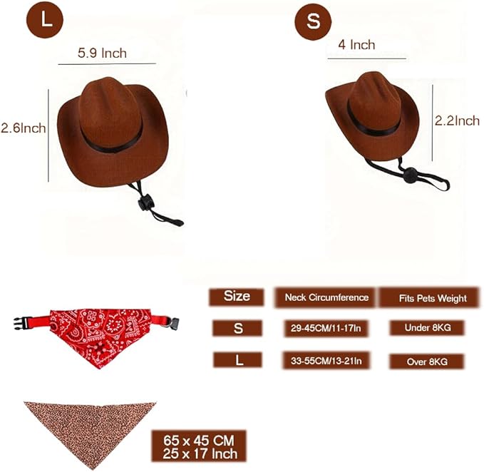 Dog Cowboy Costume Mini Cowgirl Hat Pet Bandana Halloween Costume for Cat Size S