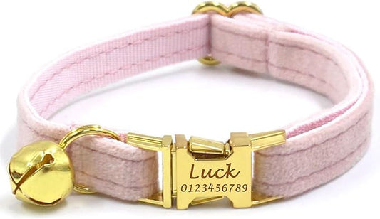 Pink Personalized Cat Collar with Name Tag & Bells Optional Bow-tie Cute Cat Collars for Girls Cats, Soft Durable Custom Kitten Collars for Small Large Cats(Pink)