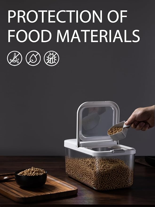 LivLab Mker Rice Storage Container -10Lbs/1.3Gal/6KG Rice Container Airtight Grain Dispenser Kitchen Pantry Organizer with Measuring Cup, BPA-Free, Clear Design for Dry Food