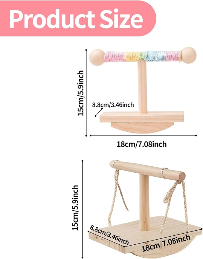 Parakeet Toys, Natural Wood Bird Perch Stand Training, Intelligence Puzzle Enrichment Toys for Parakeets,Wood Stand Toy for for Parakeets Budgies Conures Lovebirds Cockatiels (A, M)