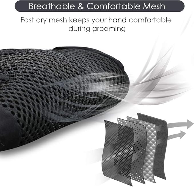 Upgrade Version Pet Grooming Glove - Gentle Deshedding Brush Glove for Dogs, Cats & Horses with Long and Short Fur - Efficient Pet Hair Remover Mitt - Enhanced Five Finger Design - 1 Pair (Black)