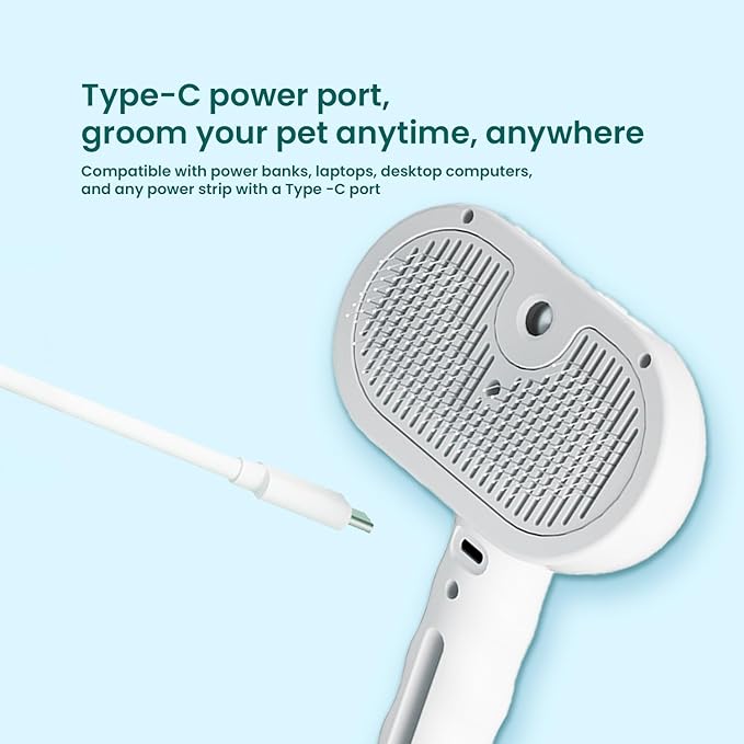 3 in 1 Cat Steam Brush - Self Cleaning Pet Steam Brush for Cat & Dog - Cat Brushes for Shedding with Quiet Motor - Elimination Flying Hair - Keep Your Clothes & Home Clean, White