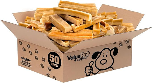 ValueBull Himalayan Yak Cheese Dog Chews, Large, 50 ct Wholesale Pack - Long Lasting for Aggressive Chewers, All Natural, Healthy & Safe, Low Odor Nepal Yak Milk Chews