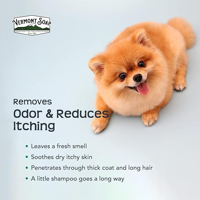 VERMONT SOAP Organics Pet Shampoo - Infused with Organic & Natural Olive Oil, Coconut & Aloe Vera Dog Shampoo for Sensitive Skin - USDA Certified Grooming Pet Shampoo - Blueberry (16oz)