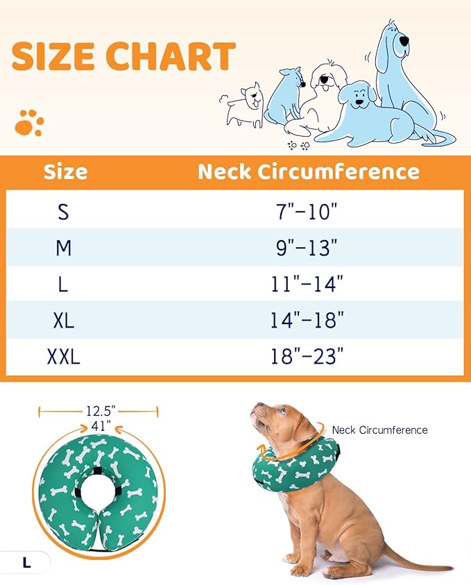 Supet Inflatable Dog Cone Collar Alternative After Surgery, Dog Neck Donut Collar Recovery E Collar, Soft Pet Cone for Small Medium Large Dogs