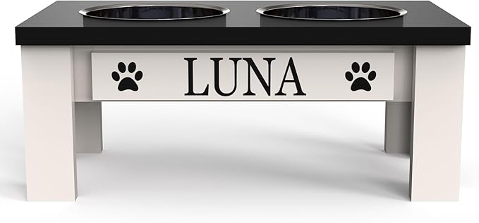 GrooveThis Woodshop Luxury Pet Feeder - Elevated Stand with Stainless Steel Bowls for Small Dogs & Cats, Anti-Slip, Easy Clean, Chic & Durable Design (Small, Black)