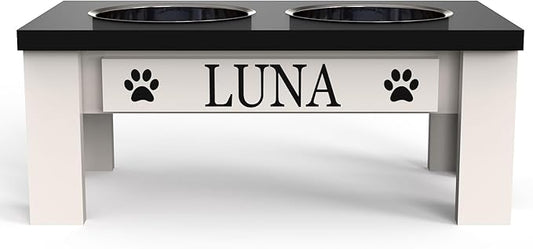 GrooveThis Woodshop Luxury Pet Feeder - Elevated Stand with Stainless Steel Bowls for Small Dogs & Cats, Anti-Slip, Easy Clean, Chic & Durable Design (Small, Black)