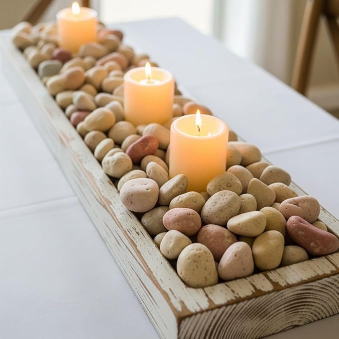 32 oz Jug Multicolor Cream Medium River Rock, 1½-3 inch size, for indoor outdoor decor, vase filler, candles, art, crafts, aquariums, fairy garden, planters, tablescapes, terrariums