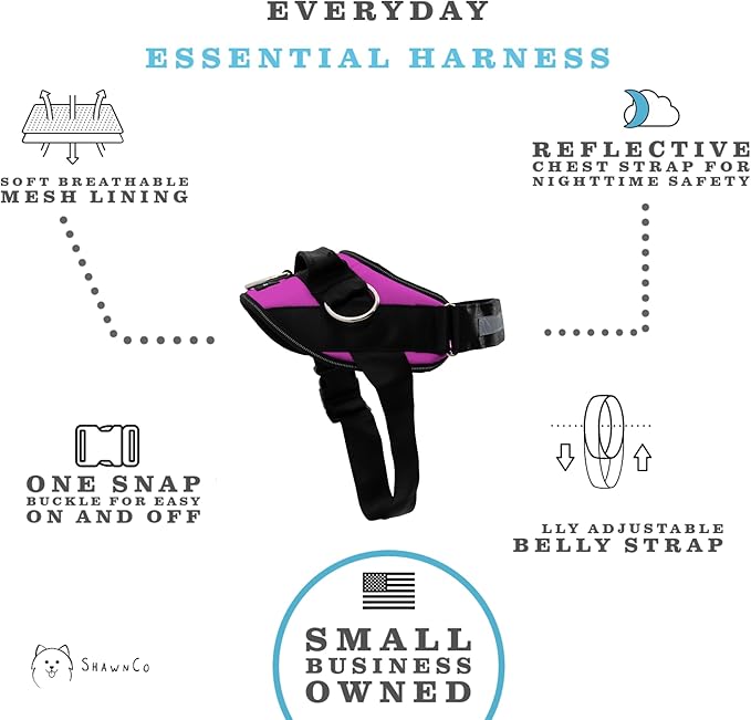 ShawnCo Essential Dog Harness, No-Pull Pet Vest with 3 Leash Clips, No Choke, Reflective, Adjustable and Padded, for Easy Walking and Training for Small, Medium and Large Dogs (Orchid, XL)