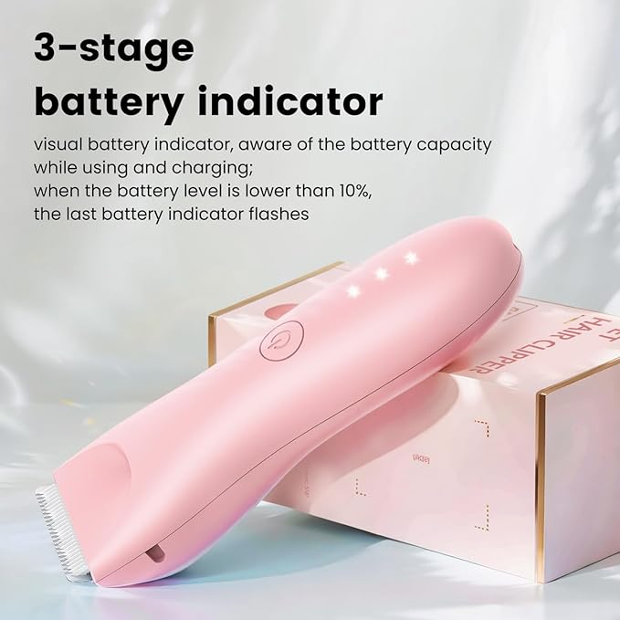 Handy Dog Cat Clippers - Professional Cordless Grooming Tools - Low Noise Pet Hair Trimmer Kit, TS032, Pink
