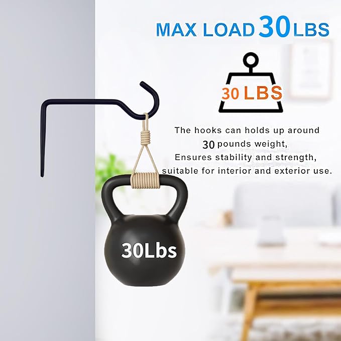 Black Metal Wall Hooks Hanging Plant for Bird Feeders, Wind Chimes, Flower Baskets.Wall Plant Hangers Indoor/Outdoor (Black, 2PCS)