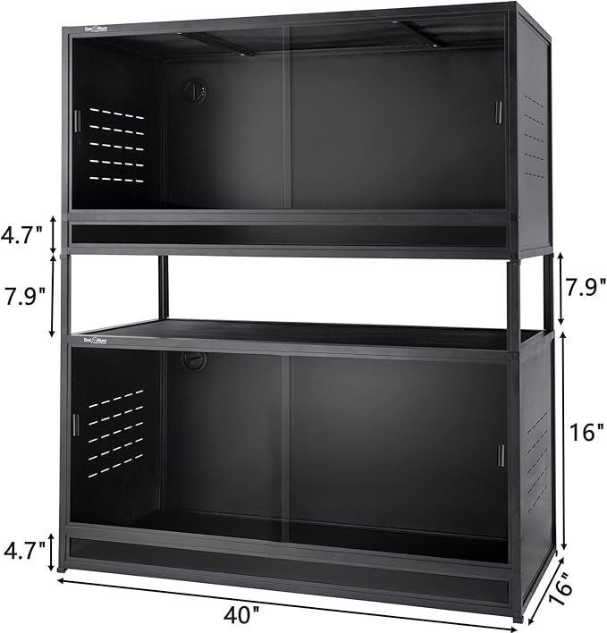 Stackable PVC Reptile Enclosures 44 Gallon ToxiRium Large Reptile 40''x16''x16 Space efficient Tank for Bearded Dragon Lizard Snake,Wide Breeding Vivarium with Sliding Glass Doors Lock-with spacers