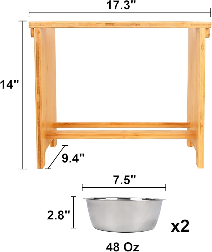 HTB Elevated Dog Bowls,Raised Dog Bowl Stand with 2 Stainless Steel Bowls,Elevated Raised DogBowls for Large Medium Small Sized Dogs