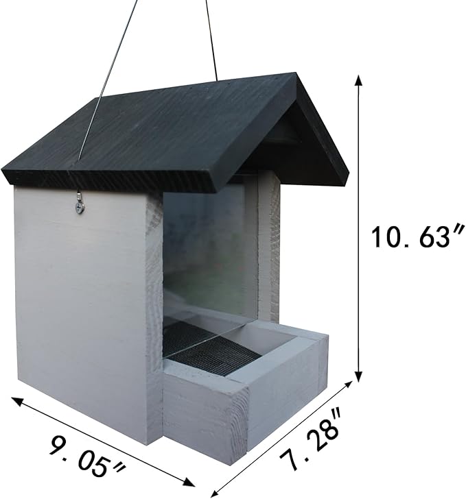 Hanging Wooden Platform Bird Feeder – Outdoor Tray Bird House Feeder for Cardinals and Wild Birds – Flat Platform Feeders for Backyard and Garden Use (Grey)