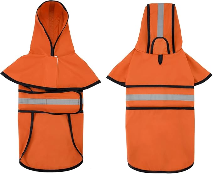 HDE Dog Raincoat Jacket Reflective Adjustable Hooded Pet Poncho Rain Coat with Leash Hole for Small to X-Large Dogs Safety Orange - XL