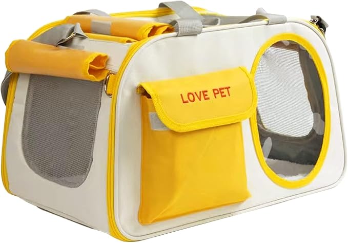 Pet Carrier for Small Cats Dogs, Dog Carrier Travel Bag with Adequate Ventilation, Locking Safety Zippers, Padded Shoulder and Carrying Strap (Yellow)