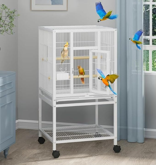 GarveeHome Small Bird Cage with Wheels, 44 Inch Parakeet Cage with Top Stand, 3 in 1 Bird Carrier for Parakeets, Canaries, Lovebirds, Small Quaker, Cockatiels, Budgie, Green Cheek (41in)