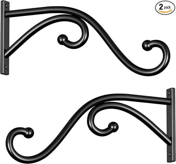 Plant Hook Hanging Plant Brackets - 2 Pack 10 Inch Plant Hanger, Metal Plant Wall Hooks for Hanging Flower Basket, Lanterns, Bird Feeder, Wind Chimes Indoor & Outdoor.