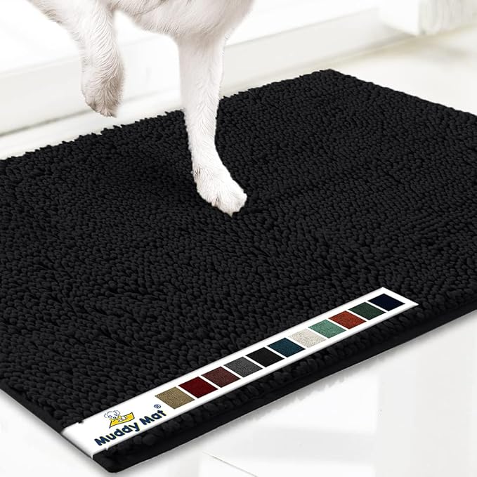 Muddy Mat® AS-SEEN-ON-TV Highly Absorbent Microfiber Door Mat and Pet Rug, Non Slip Thick Washable Area and Bath Mat Soft Chenille for Kitchen Bathroom Bedroom Indoor and Outdoor - Black XXXL 72"X48"