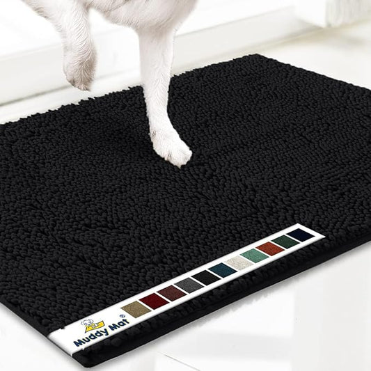 Muddy Mat® AS-SEEN-ON-TV Highly Absorbent Microfiber Door Mat and Pet Rug, Non Slip Thick Washable Area and Bath Mat Soft Chenille for Kitchen Bathroom Bedroom Indoor and Outdoor - Black XXXL 72"X48"