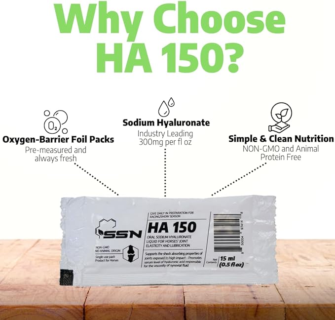 SSN HA 150 - 4 In 1 Horse Supplement - 30 Servings - Equine Joint, Gastric, Ligament/Tendon, Lung Capillary Health - Glucosamine Alternative - (30 Pack, 150mg Sodium Hyaluronate per Serving)