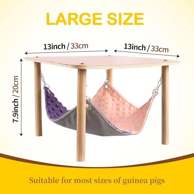 Enlarged Guinea Pig Hammock with Wooden Stand,Small Animal Hanging Bed Large Platform for Guinea Pigs Bunny Ferret Hamster Hiding Sleeping 13L x 13W x 11H in