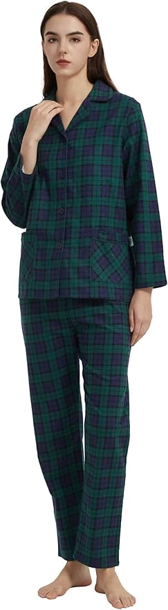GLOBAL Flannel Pajamas for Women 2-Piece Comfy and Cozy Flannel Pj Set Cotton Loungwear