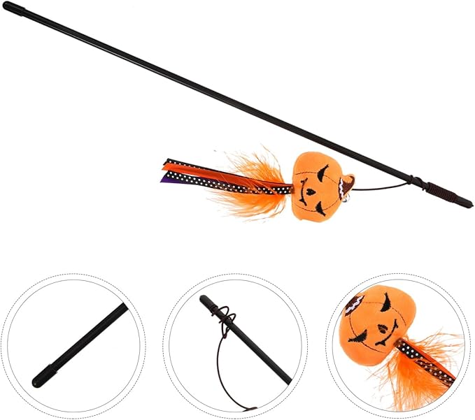 BESTOYARD Halloween Cat Wand Toys, Interactive Cat Teasing Stick Multifunctional Wand Toy Kitten Stick Funny Pet Launcher