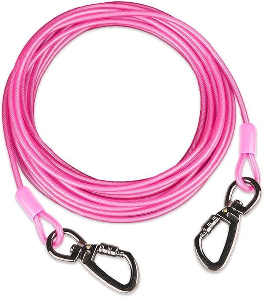 Dog tie Out Cable, 10/20/25/30/50/70/100 feet, Suitable for Dogs up to 350 pounds, Dog Cable with Swivel Buckle, Lightweight, Non-Winding, for Outdoor Camping, Yard Dog Cable (Pink, 100FT)