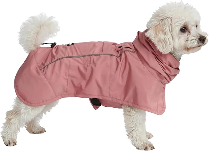 Spark Paws Dog Raincoat, Waterproof Windproof Rain Jacket, for Small Medium Large Extra Large Dogs, Reflective Breathable Full-Body Coverage Dry Suit - Sea Pink, M