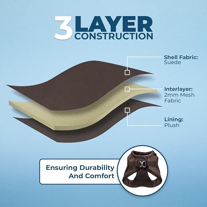 Best Pet Supplies - All Weather Mesh/Plush, Reflective, No Pull Harness for Small, Medium Dogs, Cats - Secure with Hook & Loop Fastener, Buckle, Double D-Rings - Chocolate Suede, XL