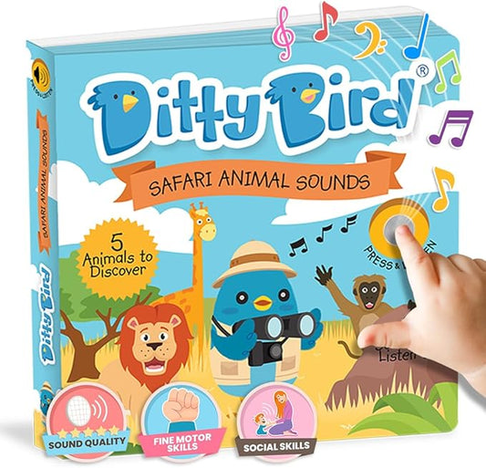 Ditty Bird Safari Book for Toddlers | Realistic Animal Sound Book | Interactive Safari Board Books for Toddlers 1-3 | Sensory, Musical Books for Animal Lovers | Sturdy Nursery Rhyme Toys for Baby