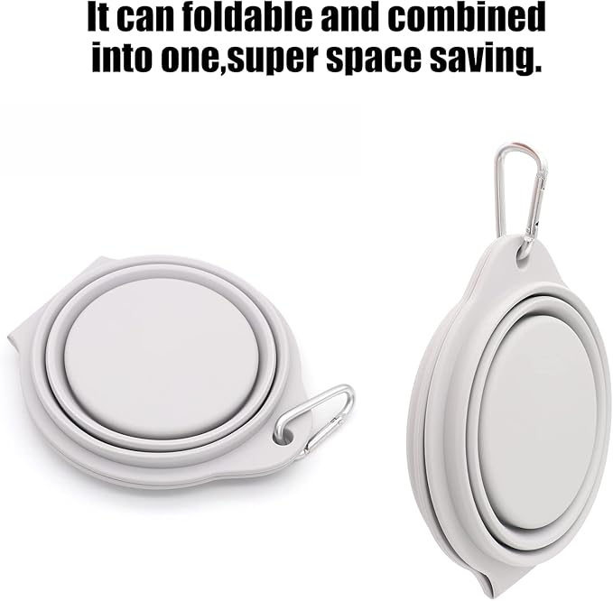 SLSON Collapsible Dog Bowls,Integrated Molding Dog Double Bowl No Plastic Rim 2 in 1 Foldable Pet Food & Water Bowl Cat Feeder Dish for Walking,Hiking,Camping (Cold Grey)