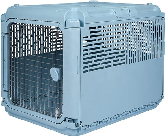 SPORT PET Plastic Kennels Rolling Plastic Wire Door Travel Dog Crate, Collabsible Kennel, 22.1" L x 23.3" W x 30.6" H