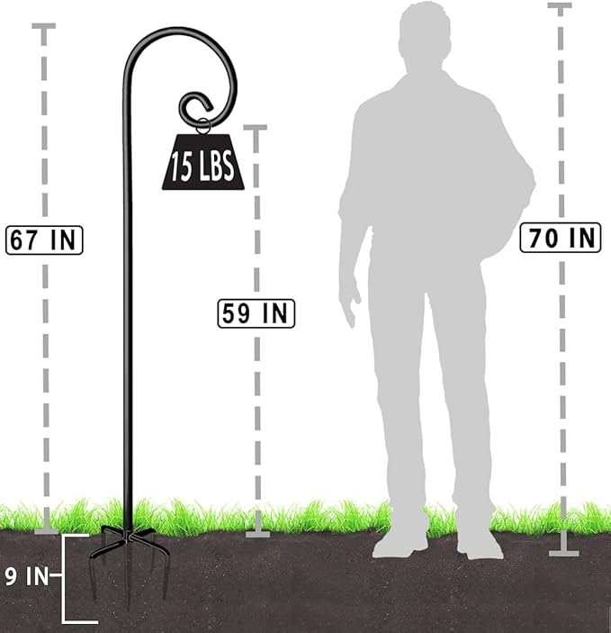 Outdoor Shepherd Hooks 76 inch Tall for Bird Feeder (2 Packs), Adjustable Metal Garden Poles for Hanging Plants Solar Light Lantern, Bright Black