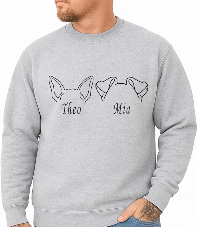 Custom Dog Mom Shirt for Women Pet Ears Sweatshirt with Name Unique Puppy Line Art Cute Dad Hoodie for DogDad Owner Lover