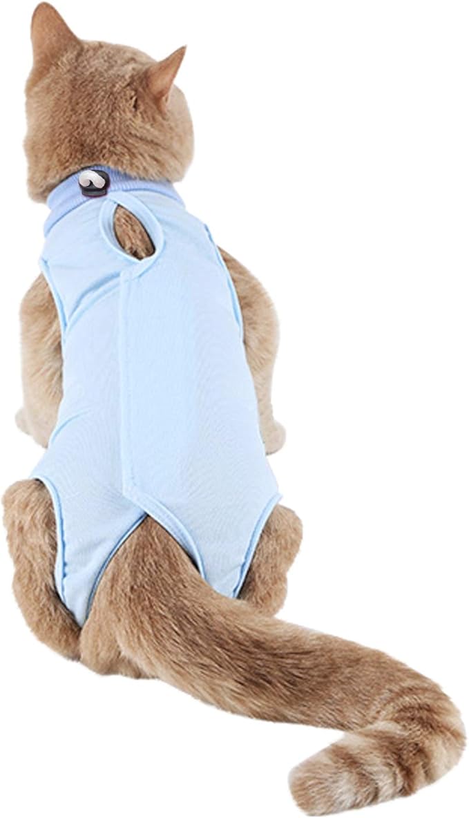 Kitten Onesies, Cat Recovery Suit for Abdominal Wounds or Skin Diseases, After Surgery Wear Anti Licking Wounds, Breathable Great E-Collar Alternative for Cat Blue S