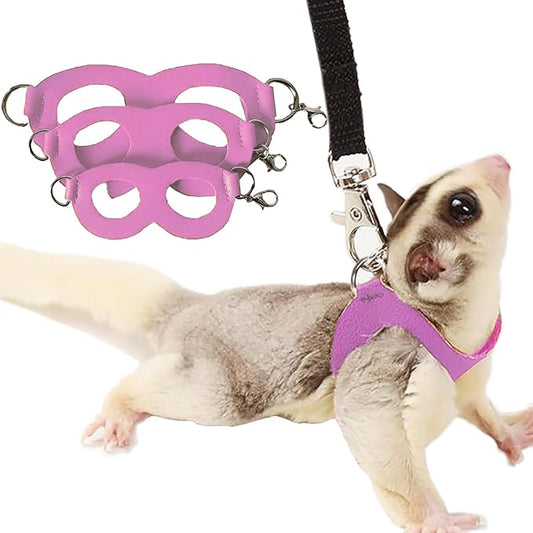 3 Pack Sugar Glider Harness and Leash Set Small Animal Training Walking Vest for Squirrel Hamster Rat Pink