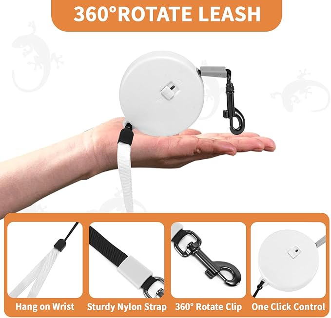 3 Pack Bearded Dragon Leash and Harness Set, Retractable 9.8FT Leash with 3 Sizes Adjustable Soft Harness for Reptile Small Animals Walking, Cute Lizard Vest Clothes for Reptile Lovers -Brown